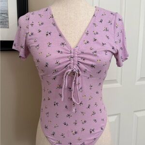 Wild Fable Purple Ruched Tie Front Bodysuit